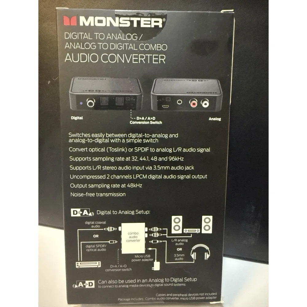 Monster Digital to Analog / Analog to Digital Combo Audio Converter Black - New